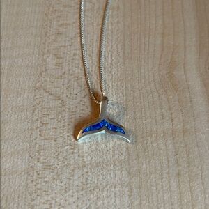 Silver and Blue Whale Tail Pendant Necklace